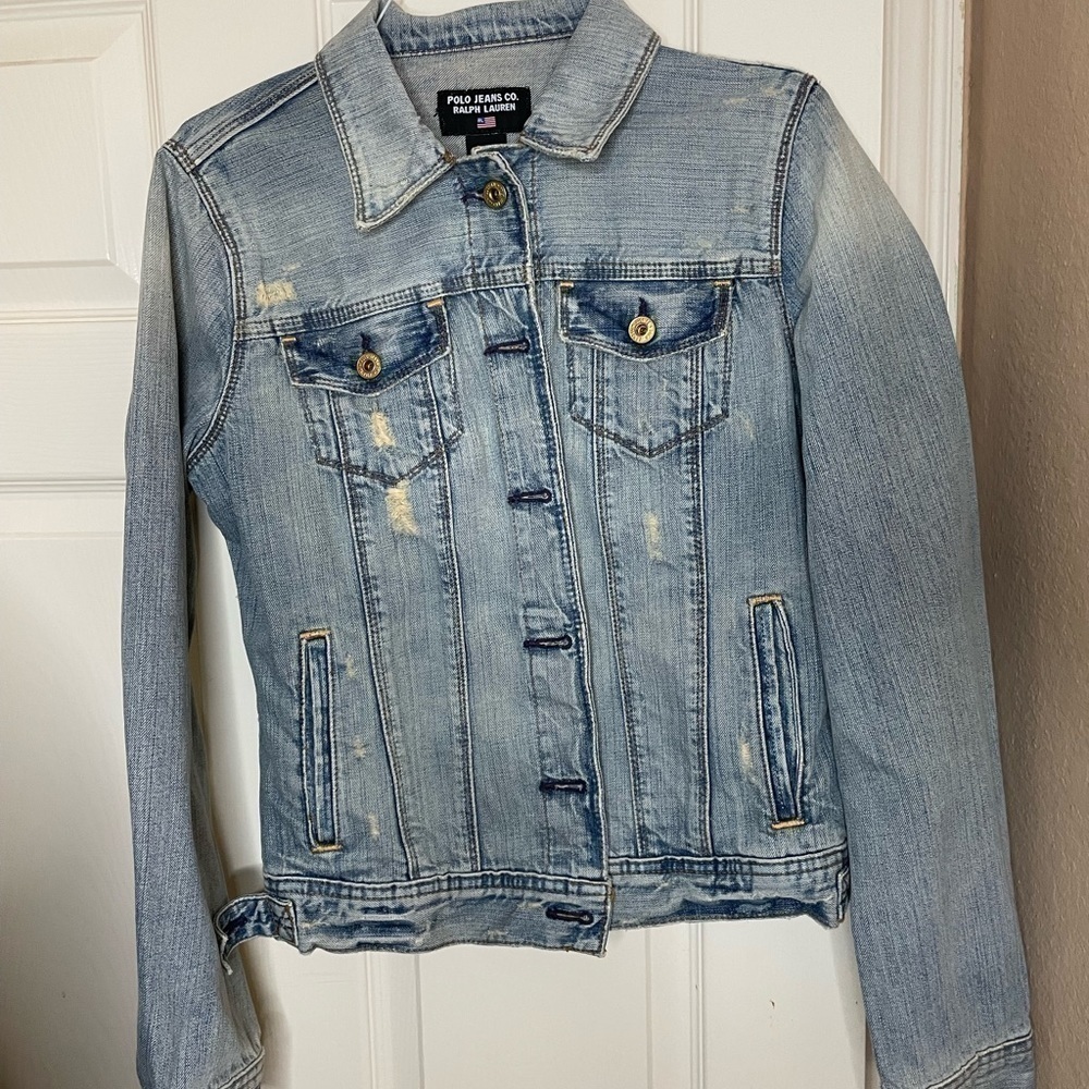Ralph Lauren Polo Jeans Co. Women’s distressed Denim Jacket Size Large‌‌‌‌‍‍‍‍‍‍ - Picture 8 of 8